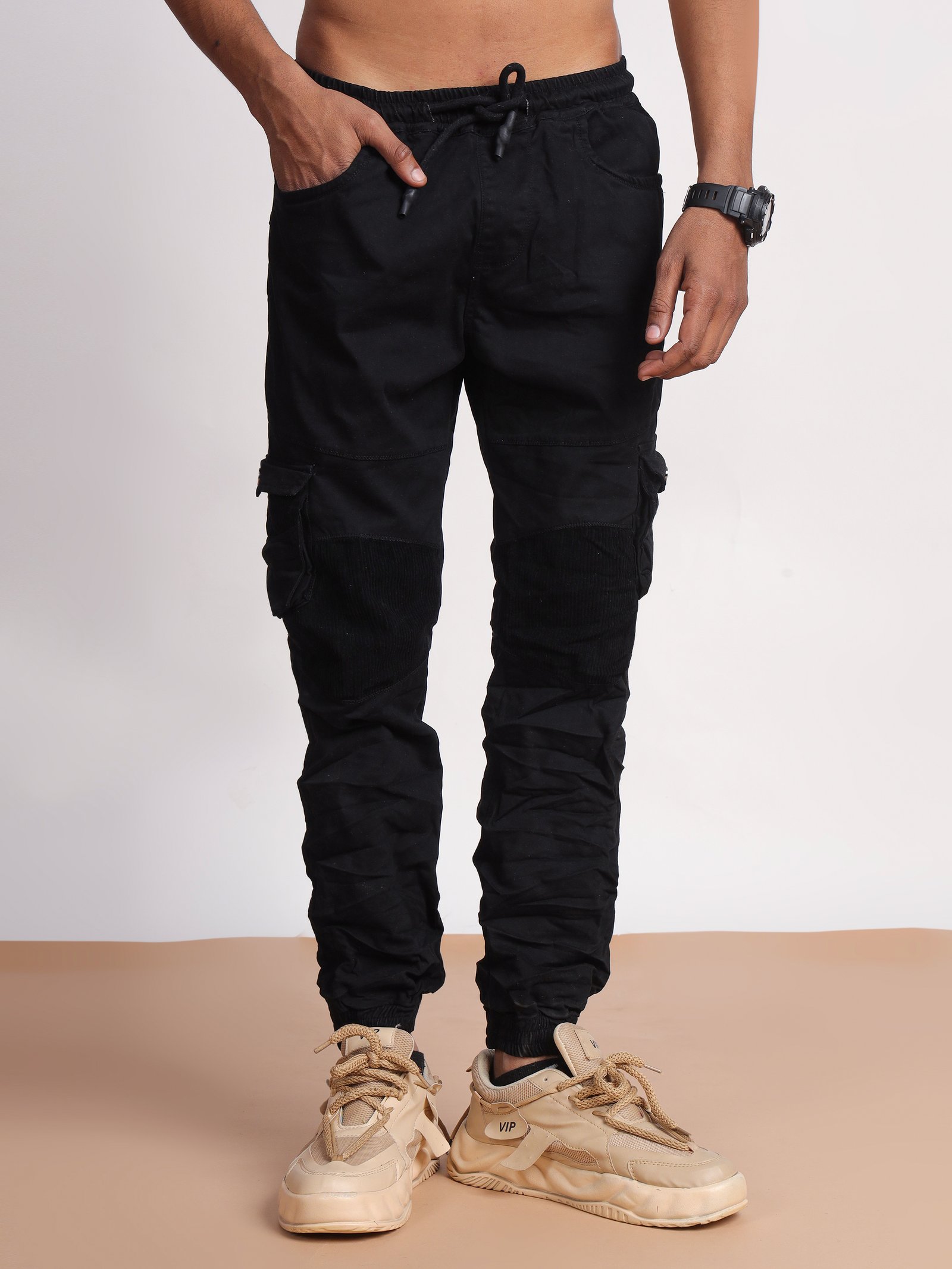 French Cliff black cargo jogger slim taper