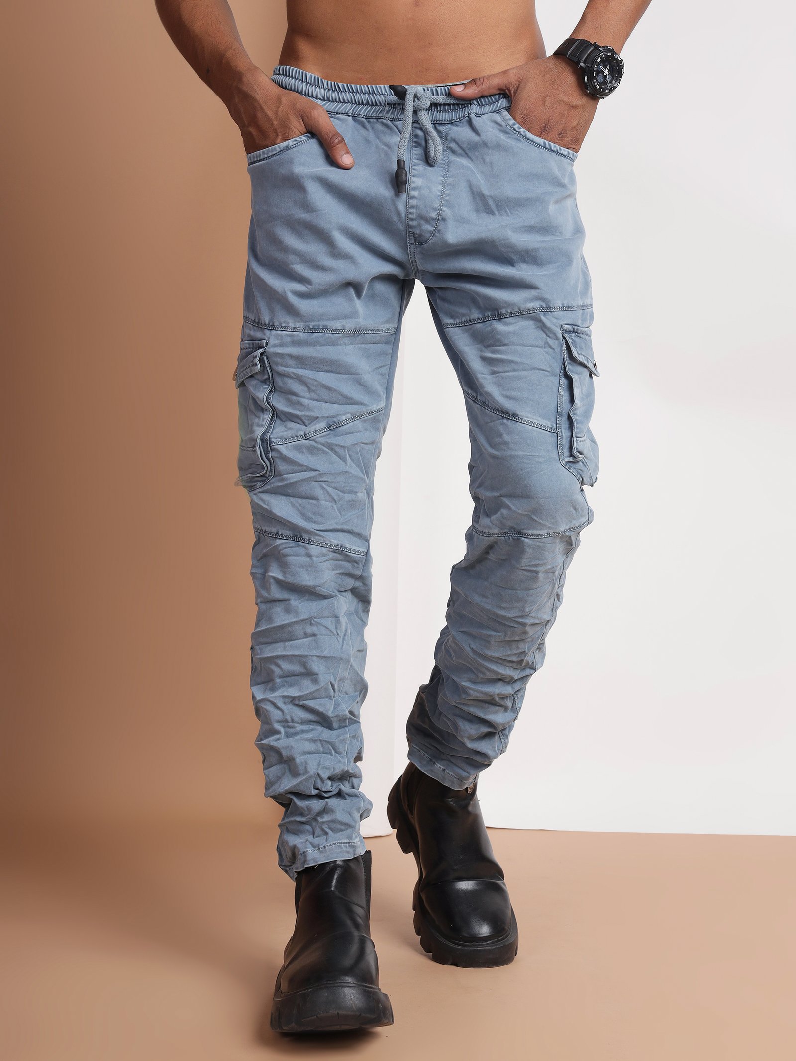 French Cliff steel blue cargo jogger relaxed fit